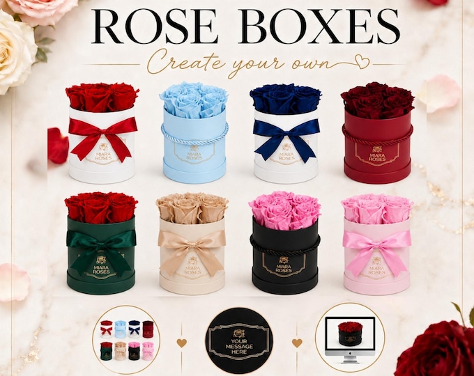 Create Unique Custom Gift - Timless Personalized Preserved Roses Gift Box, Custom Label Text, Colors - Meaningful Long-Lasting Present