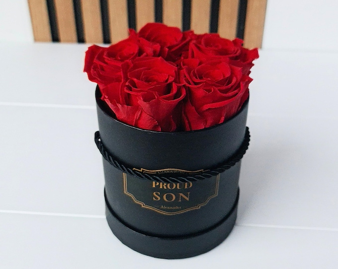 Preserved Red Roses in Round Parisian Box, Lasts Years, Luxury Flowers, Personalized Keepsake