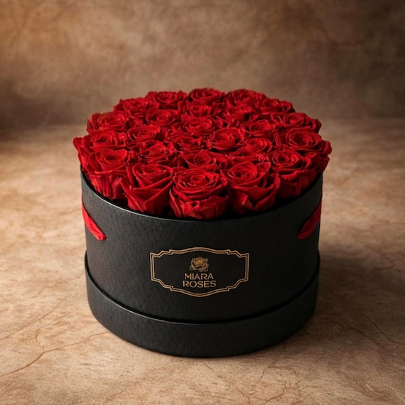 Luxury Black Rose Box, Make-It-Right,  Eternal Rose Box – 25 Preserved Roses, Custom Message, I Love You Apology Gift, Surprise Her