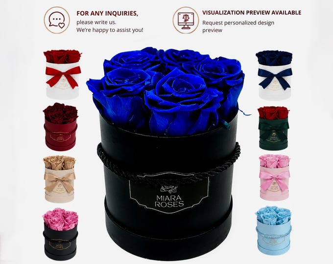 Create Unique Custom Gift - Timless Personalized Preserved Roses Gift Box, Custom Label Text, Colors - Meaningful Long-Lasting Present