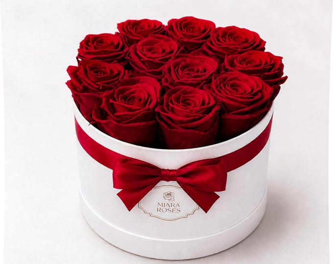Personalized Rose Box — Timeless Gift or Home Decor, Always Present as Centerpiece  — 11 Preserved Roses in Flower Box, Bow, gifts-for-women