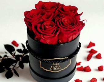 Best Small Gift of 2025 - 5 Premium Stabilized Roses in Personalized Round Box Will Stay Fresh For Years, Perfect for Everyday Gifting
