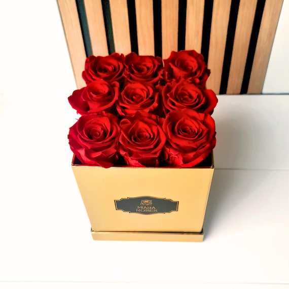 9 Preserved Red Roses in Gift Box, Long-Lasting Floral Decor