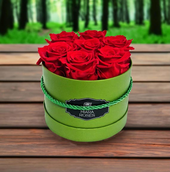 Preserved Roses, Stays Fresh for Years, 7 Roses in Luxury Round Box, Unique Gift, Forever Flowers, Elegant Home Decor, Lasting Beauty