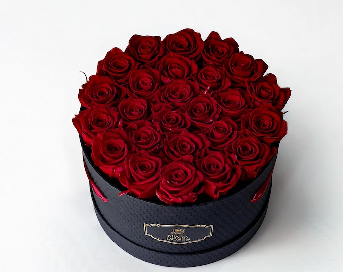 Forever Rose Box with 25 Long-Lasting Red Roses (Lifespan 2+ Years) – 24 Roses Box, Romantic Birthday Flowers, Preserves Rose Box Large