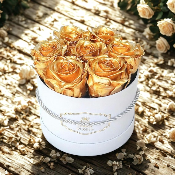 Preserved Real Roses in Gold Color, Lifespan: 2+ Years! Designer Home Centerpiece, Birthday Gift for Her, Unique Decor, 24K Look