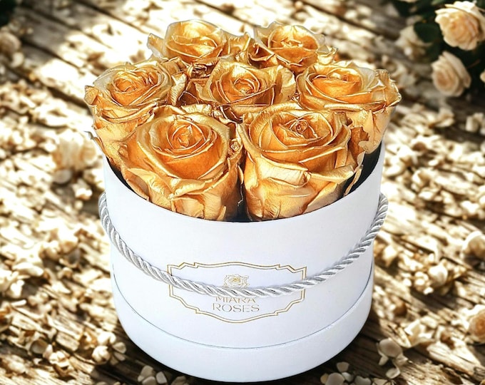 Preserved Real Roses in Gold Color, Lifespan: 2+ Years! Designer Home Centerpiece, Birthday Gift for Her, Unique Decor, 24K Look