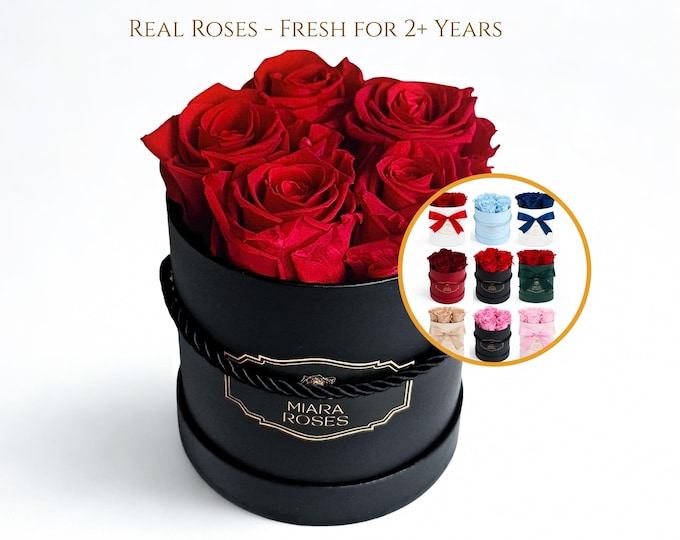 Unique Gift - Always Loved and Remembered - Personalized Label Custom Flower Box with Stabilized Roses for Any Meaningful Occasion