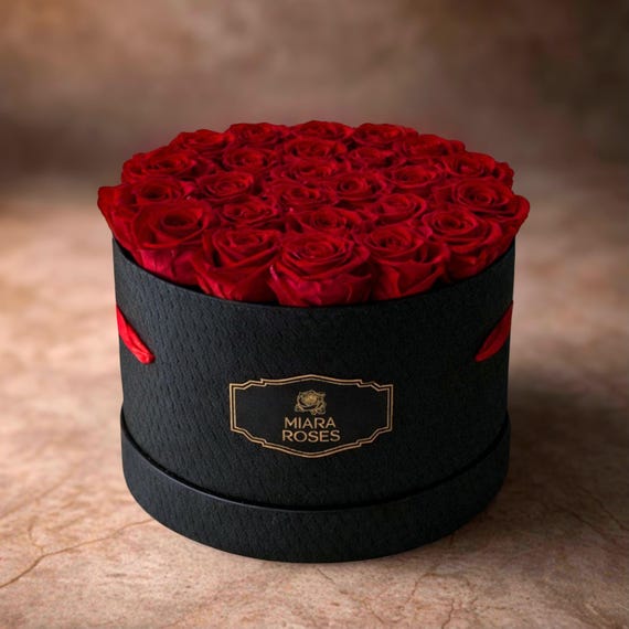 Luxury Black Rose Box, Make-It-Right,  Eternal Rose Box – 25 Preserved Roses, Custom Message, I Love You Apology Gift, Surprise Her