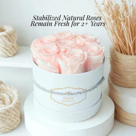 Unique Home Decor — Timeless Centerpiece with 7 Real Roses That Remain Fresh 2+ Years, Ideal Gift for Mom, Sister, Wife and Friends