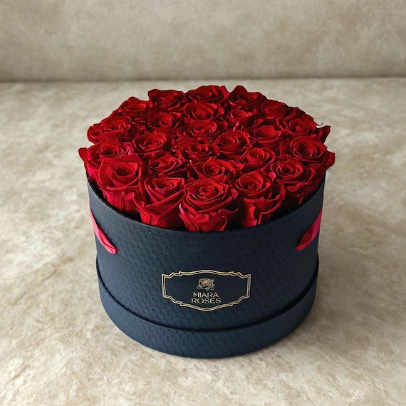 25 Preserved Real Red Roses (Fresh Look For 2+ Years) in Personalized Black Box - Anniversary, Wedding Gifts, Luxury Birthday Gift For Her