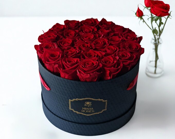Forever Roses, 25 Preserved Real Red Premium Roses in Flower Box, Remain Fresh For Years, Unique Floral Gift, Luxury Gift, Gift for Her