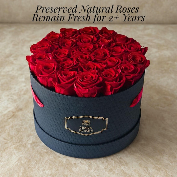 Custom Text Rose Box with Preserved Real Ecuadorian Roses Last 2+ Years, Luxury Valentine's Day Gift for Her, 3 Box Sizes, 15, 18, 25 Roses
