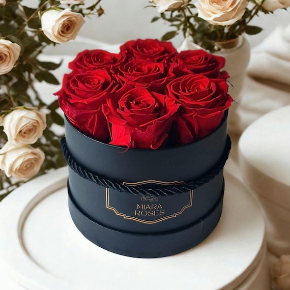 Personalized Gift Box with 7 Preserved Roses, Unique Centerpiece, Birthday Flowers, Table Decor, Memorable Keepsake Gift, 5-7 Day Pre-Order