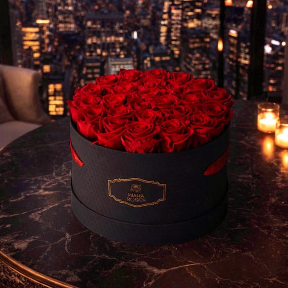 Impress Her with Personalized Etrenal Black Rose Box Gift — Love Statement with 25 Roses, Timeless Reminder of Importance and Presence
