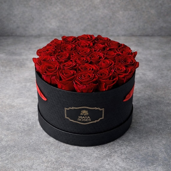 Commemorative Floral Vessel – Event Anchor Keepsake - 25 Preserved Rose Box - Personalised Text Label - Flower Gift Box for Women