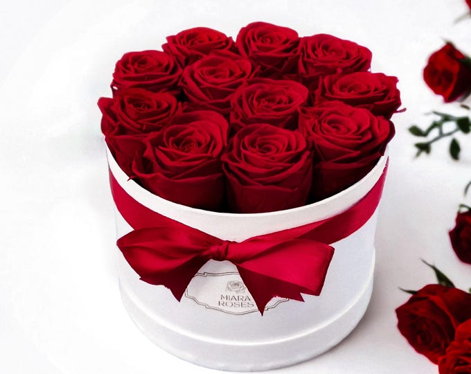 Personalized Rose Box — Timeless Gift or Home Decor, Always Present as Centerpiece  — 11 Preserved Roses in Flower Box, Bow, gifts-for-women