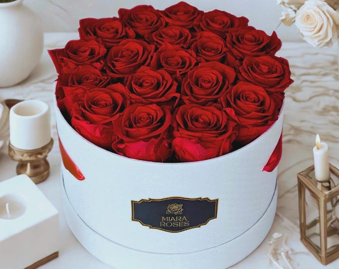 Romantic Gift That Surprises - 18 Luxury Eternal Roses in Personalised Box: Luxury Birthday, Anniversary or Keepsake Gift for Her