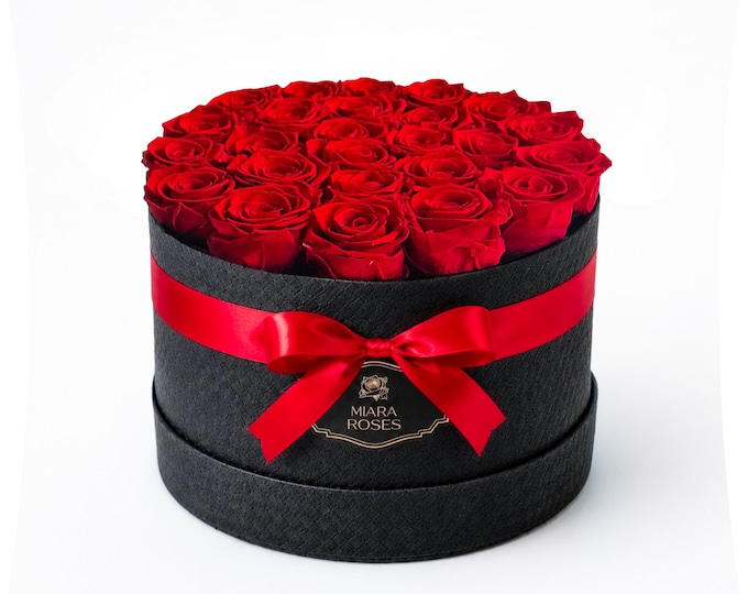 Real Roses Fresh For Years in Personalized Round Flower Box, Custom Rose Box, Birthday Flowers, Anniversary Gift for Wife, Wedding Gift