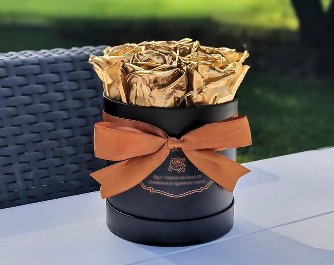 Custom Color, Label Rose Box - 7 Eternal Roses - Birthday Gift, Housewarming, Home Decor, Thank You Gift, Host Gift, Wedding Favour