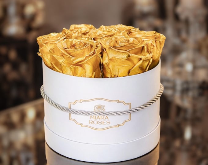 Rosebox With Your Custom Label, One of Most Luxury Eternal Roses in Round Hat Box, Fresh for Years, Luxury Gift or Decor, Worldwide Delivery
