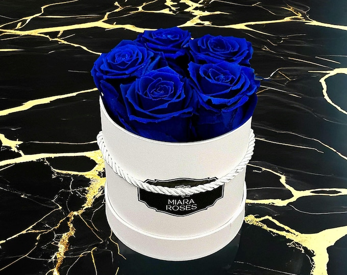 Create Your Unique Eternal Rose Box — Real Roses Stabilized to Last for Years, 5 Preserved Roses in Round Box, Customize Own Label, Colors