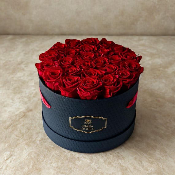 25 Preserved Real Red Roses (Fresh Look For 2+ Years) in Personalized Black Box - Anniversary Gift, Luxury Birthday Gift For Her
