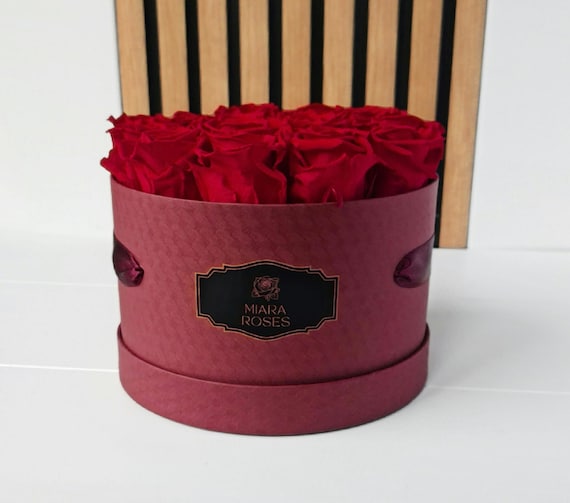 Custom Label Rose Box with 15 Natural Roses Stabilized to Remain Fresh 2+ Years, Perfect Gift for Anniversaries, Birthdays or Special Moment
