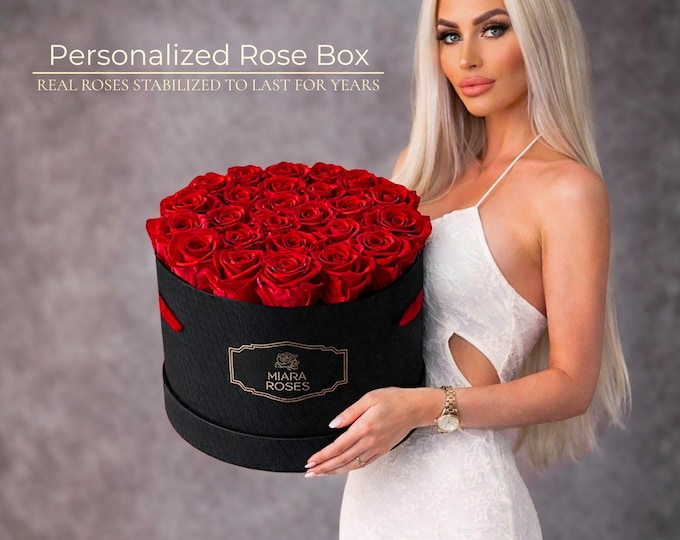 Impress Her With Personalized Rose Box, Preserved Real Roses Last For Years — Love Statement — Timeless Reminder of Importance and Presence