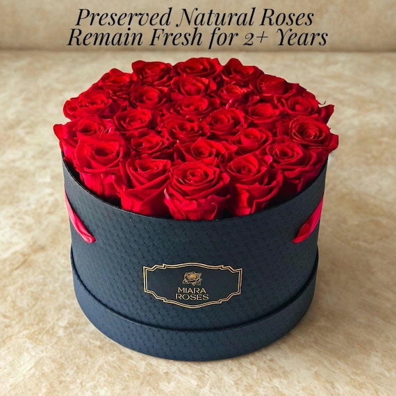 25 Eternal Real Red Roses (Lifespan 2+ Years) in Personalized Box - Anniversary, Valentine Day, Birthday Gift For Her, Pre-Order 5 Days
