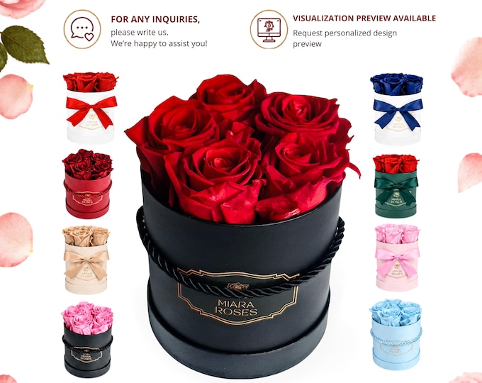 Create Unique Custom Gift - Timless Personalized Preserved Roses Gift Box, Custom Label Text, Colors - Meaningful Long-Lasting Present