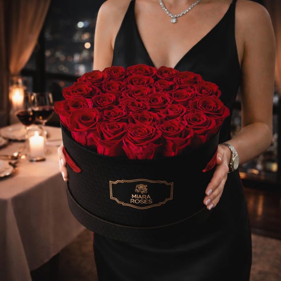 Impress Her with Personalized Etrenal Black Rose Box Gift — Love Statement with 25 Roses, Timeless Reminder of Importance and Presence