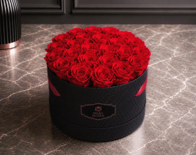 A Whisper of Deep Love — Personalize Unique Rose Box for Her with 25 Red Preserved Roses for Everlasting Memories, Suede Rose Box