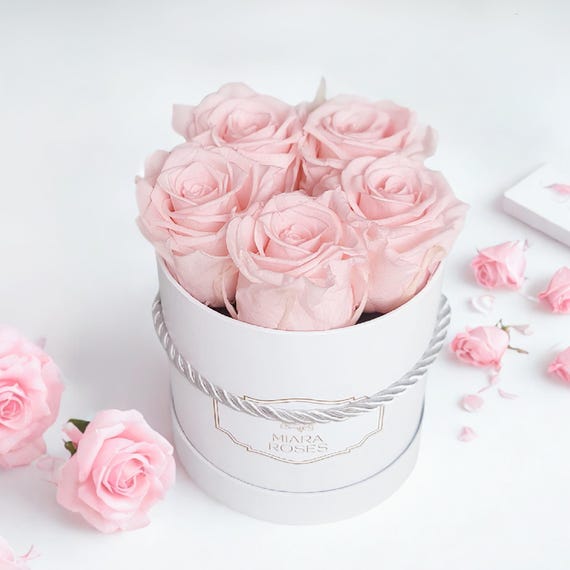 Personalized Label White Box with 5 Preserved Roses, Table Centerpiece, Shelf Decor, Memorable Birthday Gift Filler, Jewelry Dish, Handmade