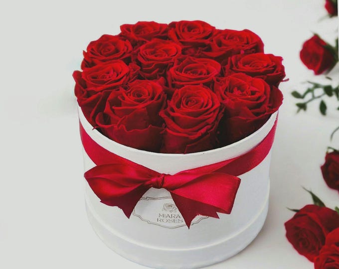 Custom Rose Box, Personalized Colors, Text — 11 Preserved Roses, Luxury Birthday Flowers, Unique Memorable Gift, Pre-Order gifts-for-women