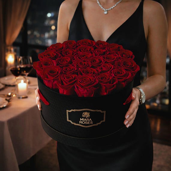 Luxury Eternal Rose Box, Make-It-Right Gift – 25 Preserved Red Roses, Custom Message, I Love You, Apology Gift for Girlfriend, Surprise Her