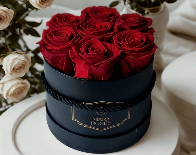 Personalized Gift Box with 7, 15 or 25 Preserved Red Roses, Unique Centerpiece, Birthday Flowers, Memorable Gift for Her, Pre-Order