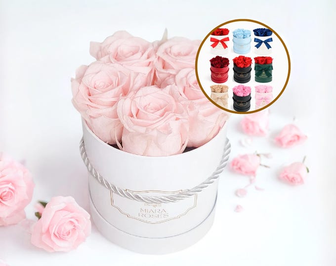 Personalized Label White Box with 5 Preserved Roses, Table Centerpiece, Shelf Decor, Memorable Birthday Gift Filler, Jewelry Dish, Handmade