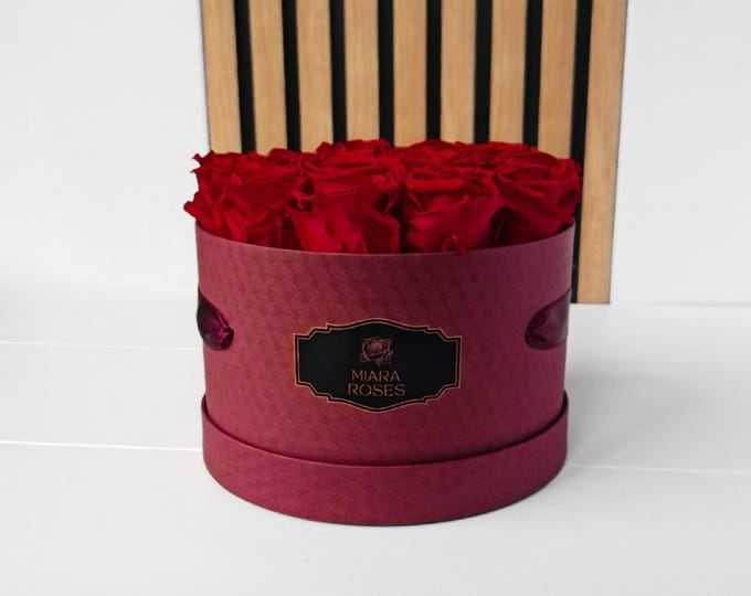 Custom Label Rose Box with 15 Natural Roses Stabilized to Remain Fresh 2+ Years, Perfect Gift for Anniversaries, Birthdays or Special Moment