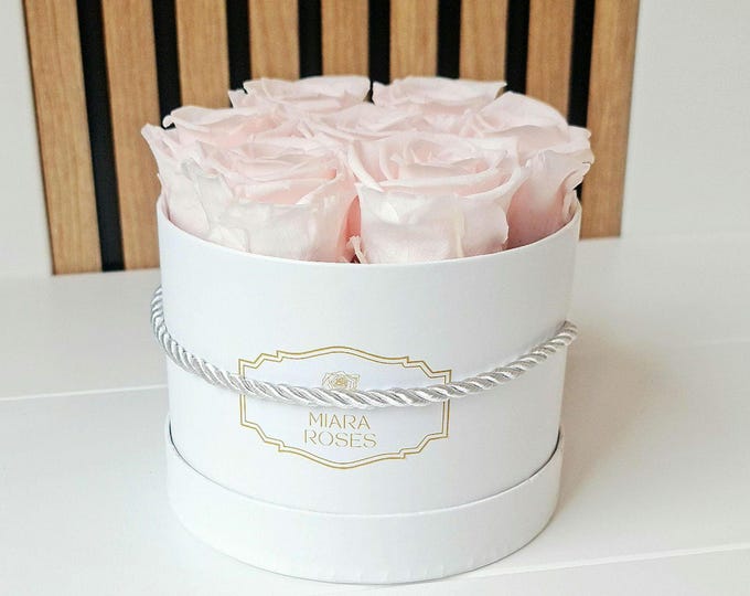 Personalized Real Rose Box with 7 Pink Blush Roses – Long-Life 2+ Year Roses | Meaningful Gift & Home Decor Accent
