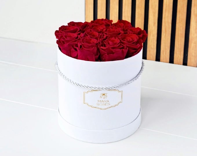 Best Custom Gift, 12 Preserved Real Roses, Stay Fresh for 2+ Years in Round Box, Luxury Flowers, Elegant Floral Home Decor Gift, Minimalism
