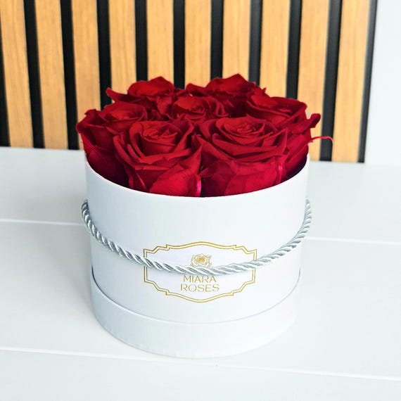 Unique Timeless Gift Box with 7 Preserved Roses  (Longevity 2+ Years) - Custom Label - 5-7 Day PreOrder Keepsake Gift for Friends and Family