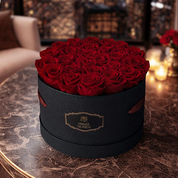 Impress Her with Personalized Etrenal Black Rose Box Gift — Love Statement with 25 Roses, Timeless Reminder of Importance and Presence
