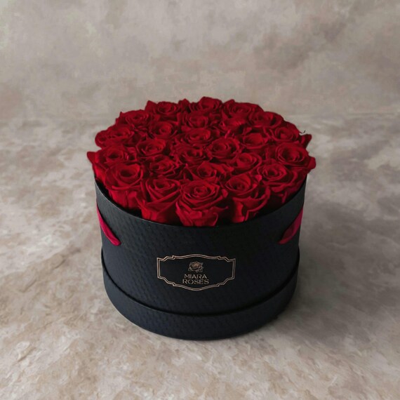 A Whisper of Deep Love — Personalized Infinity Roses Box for Her — Custom Text – 25  Red Roses for Timeless Memories, Suede Rose Box