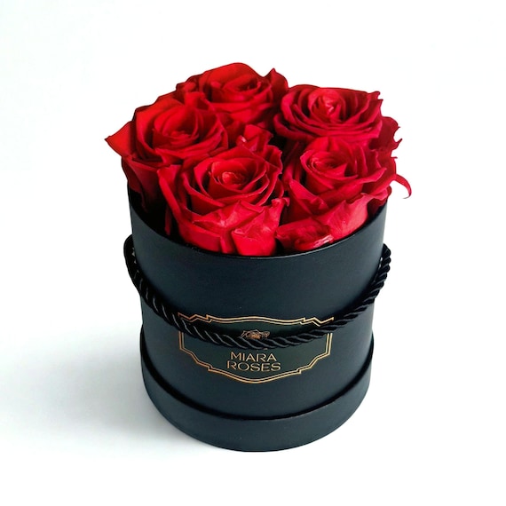 Best Small Gift of 2025 - 5 Premium Stabilized Roses in Personalized Round Box Will Stay Fresh For Years, Perfect for Everyday Gifting