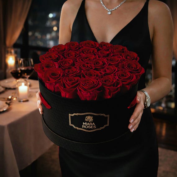 Luxury Eternal Rose Box, Make-It-Right Gift – 25 Preserved Red Roses, Custom Message, I Love You, Apology Gift for Girlfriend, Surprise Her