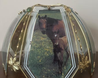 Vintage Brass OK Lighting Touch Lampshade with Horses