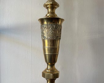 Large 28" Asian Brass Table Lamp James Mont Style Asian Motif Hollywood Regency