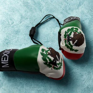 Ornement de gants de boxe mexicains. Mini gants de boxe aux couleurs du drapeau mexicain. Ornement à suspendre et porte-clés de 8,9 cm. Boîte mexicaine. Mini gants de boxe