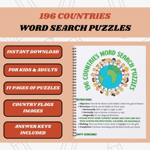 Countries Word Search Puzzles | Around the World Word Search | Country Names Puzzles | Printable Puzzle Pages for Kids and Adults
